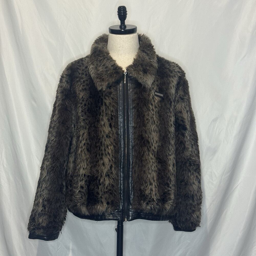 Vtg Rocawear Classic Faux Fur Jacket 3X Plus Winter Full Zip Coat Street Hip Hop